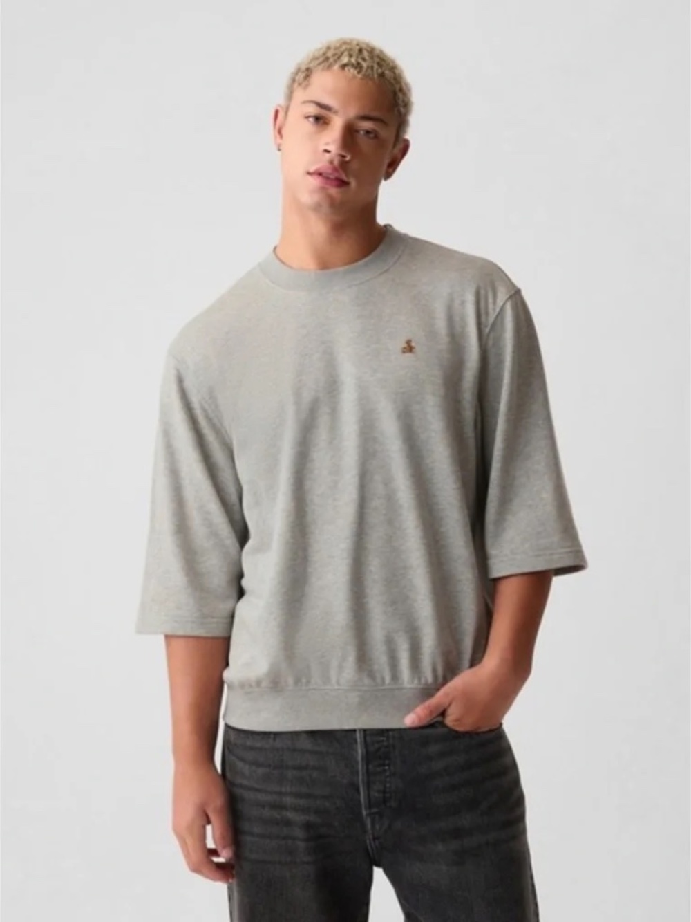 Gap Men's Grey 3/4 Sleeve Cotton Sweatshirt Pullover